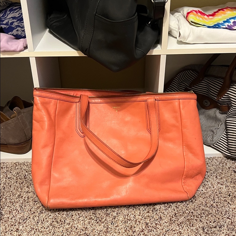 Fossil Orange Leather Tote